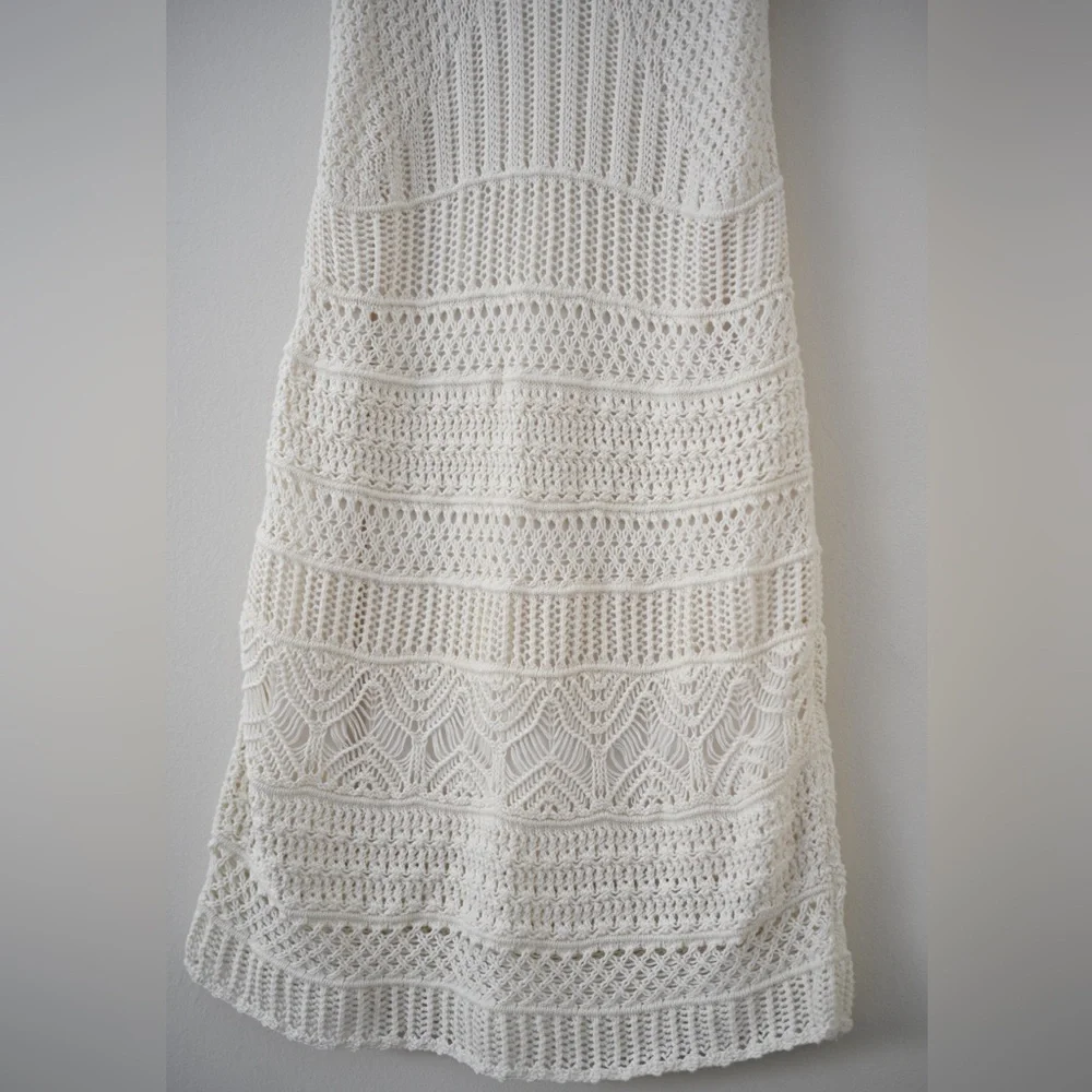 Abercrombie & Fitch Cream Crochet Knit Dress Boho Midi Size M (Tall) Fairy - Picture 3 of 15